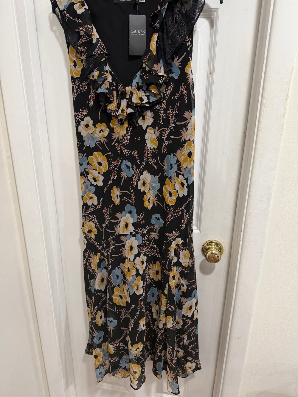 Lauren Ralph Lauren Black Floral Ruffle-Trim Maxi Dress